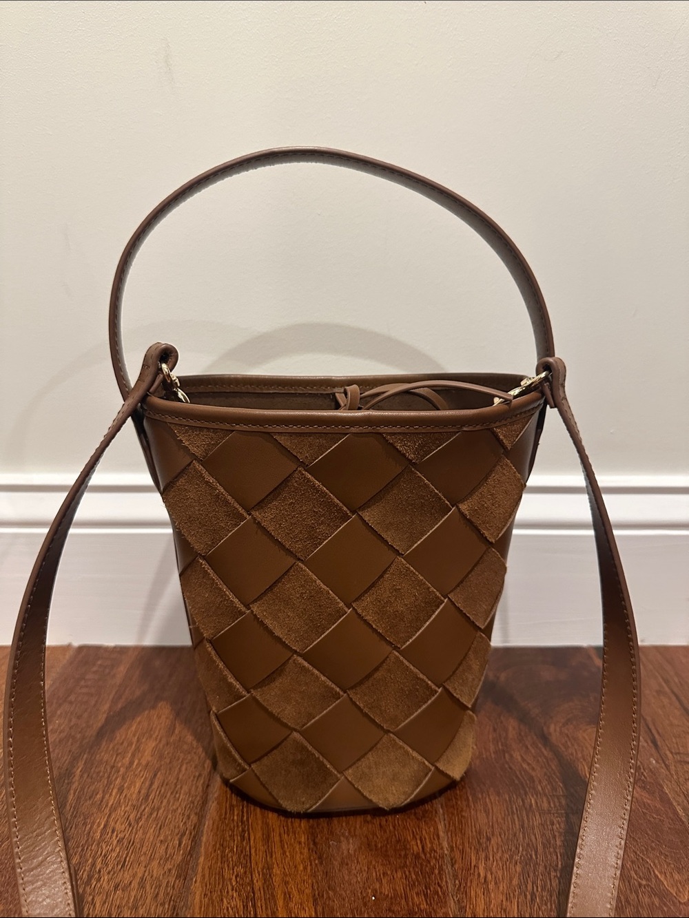 JCrew Brown Leather Woven Bucket Bag